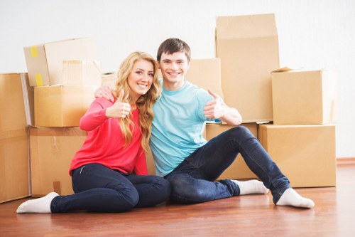 Furniture and boxes being arranged for local removal truck hire